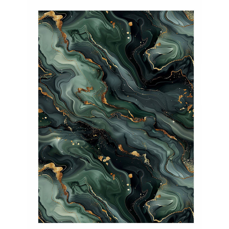 Abstrait vert émeraude et cristaux de marbre géode dorée, reproduction d'art moderne sans cadre, H 20 po x l 16 po