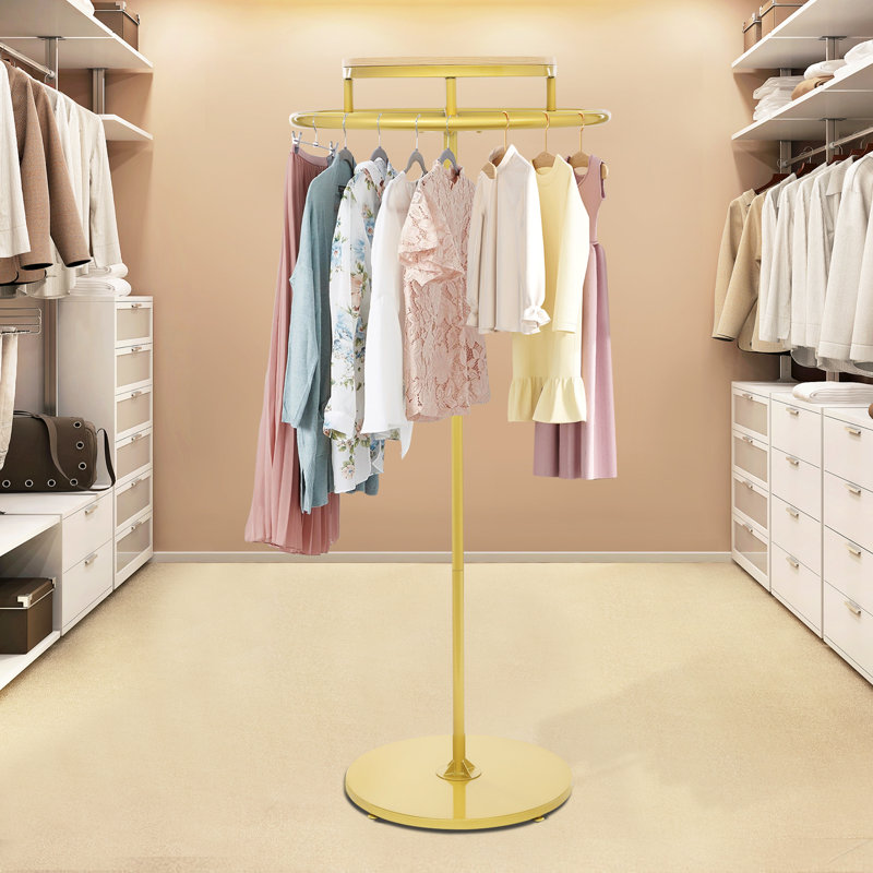 23.6'' Round Clothing Rack, Gold/Natural Wood