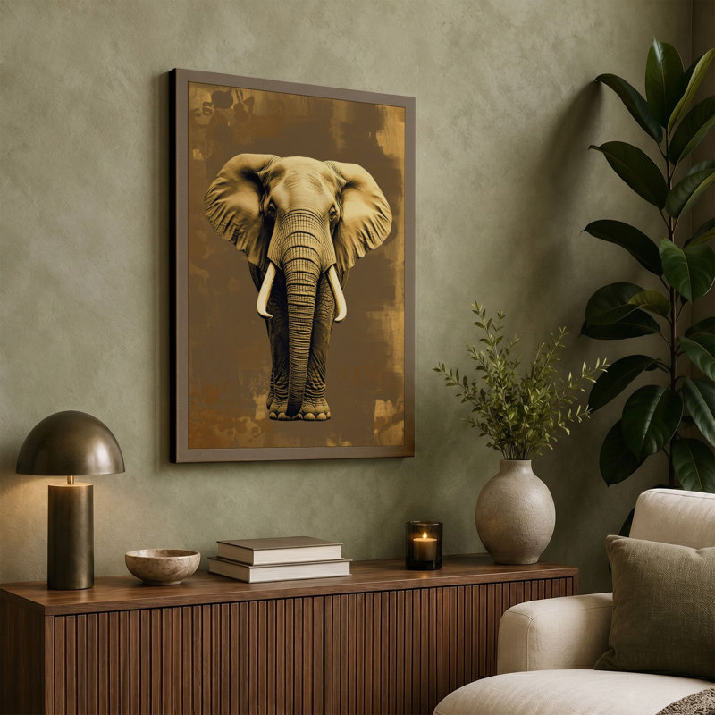 Elephant Portrait Modern - Wrapped Canvas, 24x16 - 61.0 x 40.6 cm, Ochre Border