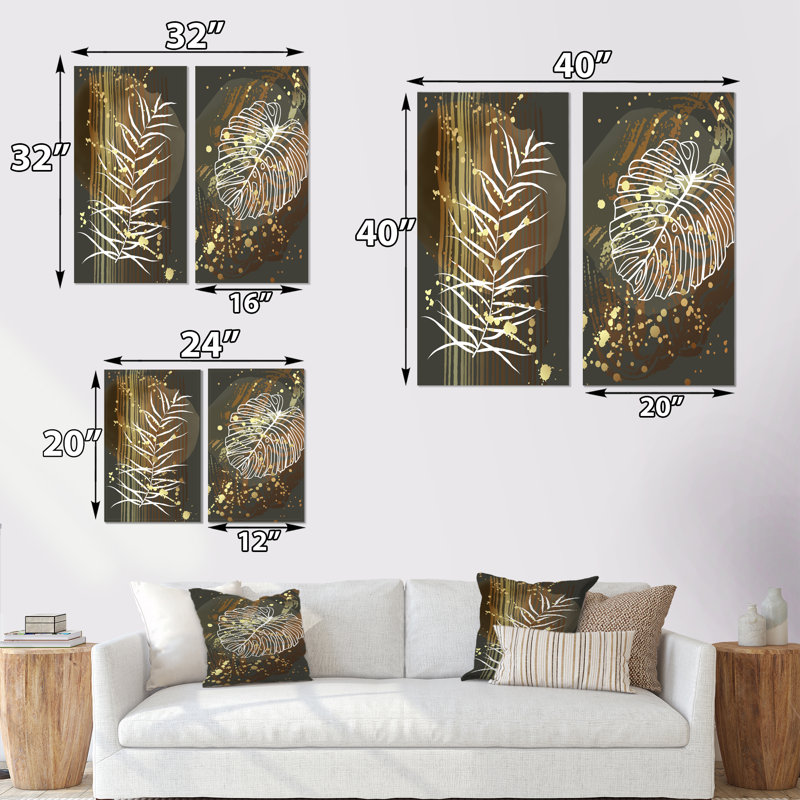 Minimal Tropical Botanical Graphic I - ensemble de 2 peintures, H 40 po x l 40 po x P 1,5 po, Toile tendue