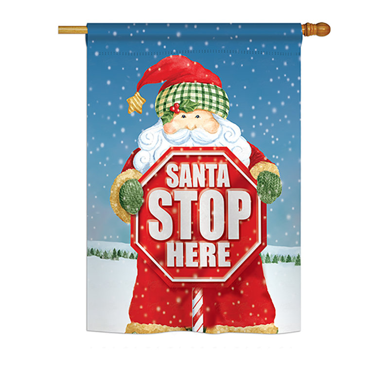 « santa stop here », impression de noël en polyester de 2 côtés 40 x 28 po ensemble de drapeau