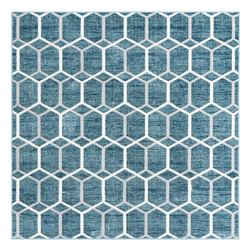 Tapis bleu / ivoire en laine Numa, Carré 7 pi