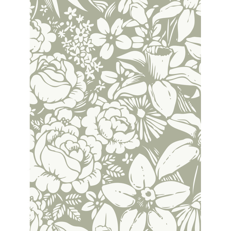 Kathi Flower Land Peel and Stick Wallpaper Panel, Green, 18' L X 2' W