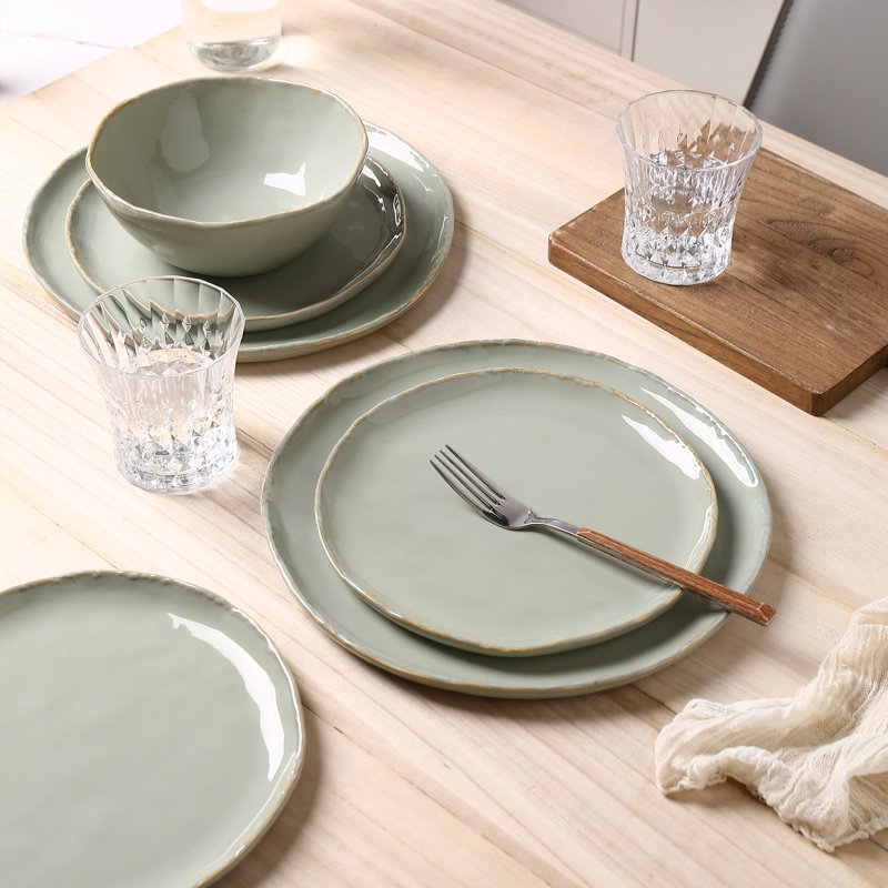 Lucca 12 Piece Stoneware Dinnerware Sets-Service For 4, Green