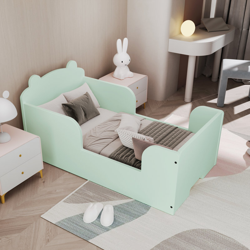 Toddler Solid Wood Bear Shaped Floor Bed, Green