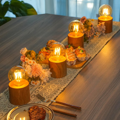 Ensemble de 2 lampes de table sans fil à grain de bois