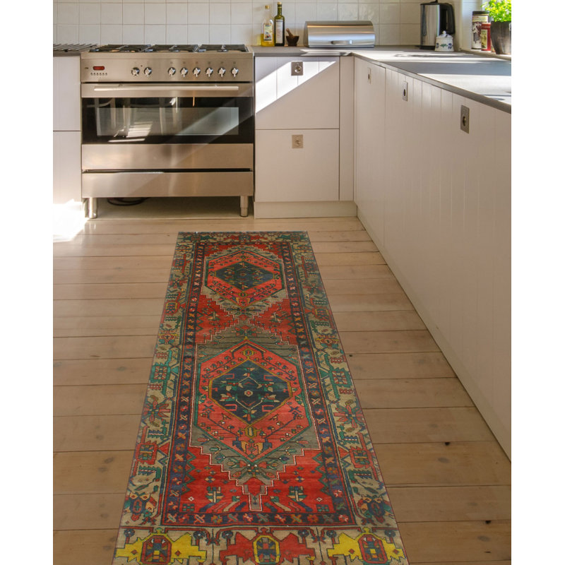 One-of-a-Kind 3'1" X 11'2" New Age Runner Wool Area Rug in Rust