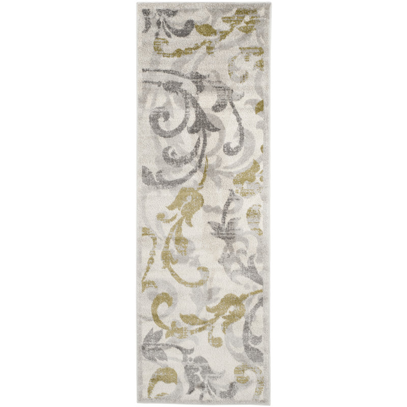 Ammundsen Floral Ivory/Light Grey Area Rug, Runner 2'3" x 11'
