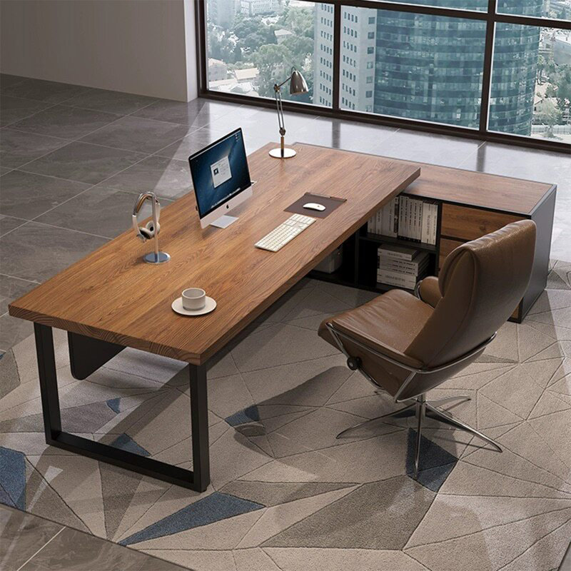 Bureau de direction simple 78,74 "en bois massif brun de style industriel, 29.53" H x 86.61" W x 59.06" D