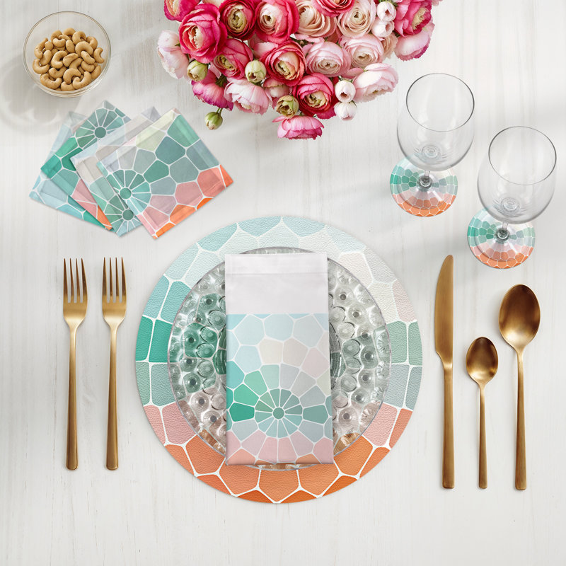 Mosaico Vegan Leather Round Pebble Placemat, Portofino