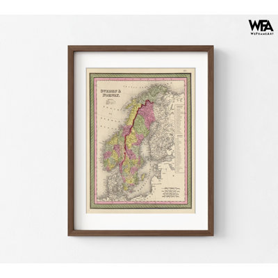 Suède et Norvège 1849, impression rétro de la Suède, carte de la Norvège, carte du vieux Continent, affiche de voyage, décoration murale européenne antique