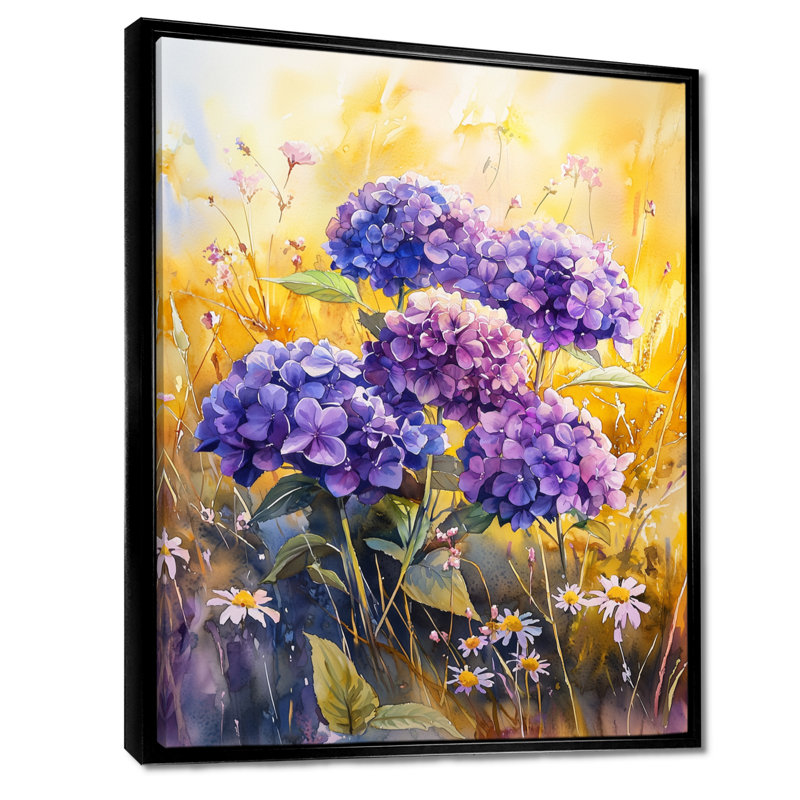 «Hydrangeas In A Sunlit Field IV - Hydrangea», art sur toile, Noir, Reproduction avec cadre flottant, H 20 po x l 12 po