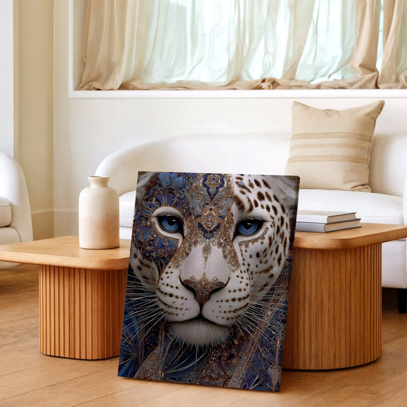 «White Leopard Portrait», reproduction d'art sur toile à motif d'animal bohème aux yeux bleus, 16 x 20 in