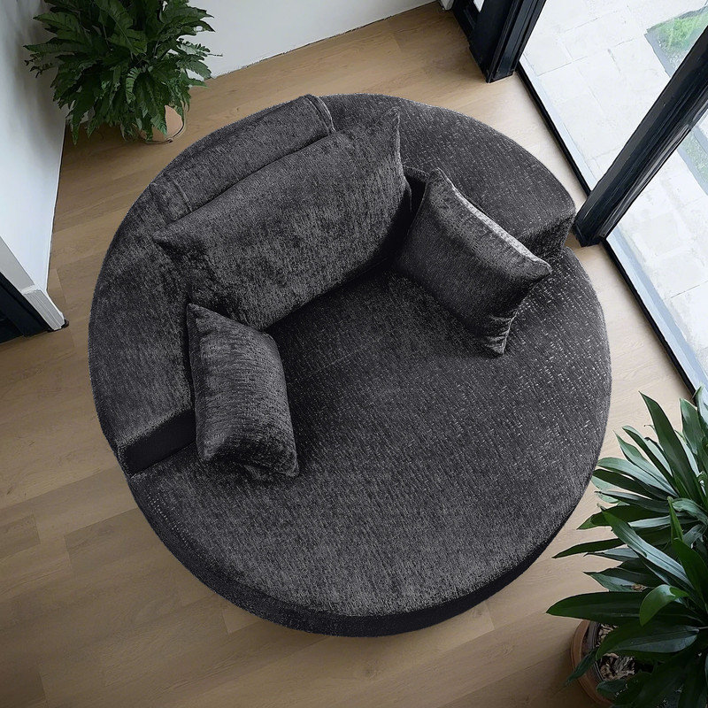 Chaise longue surdimensionnée moderne en chenille avec coussin assorti, Noir