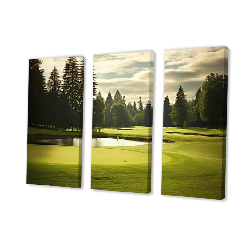 Golf Fairway Serenity sur toile, reproduction de 3 pièces, H 28 po x l 36 po x P 1 po