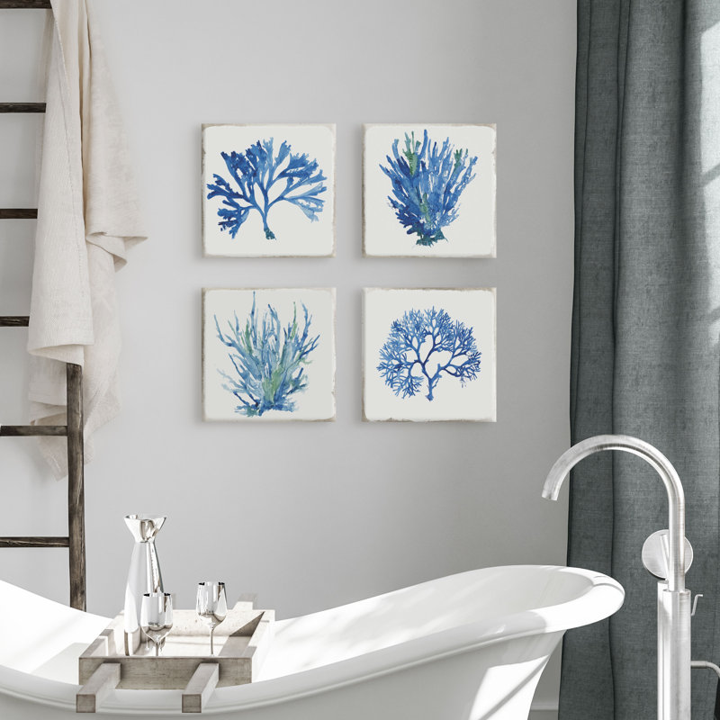 «Blue and Green Coral» par Aimee Wilson, art sur toile (ensemble de 4)