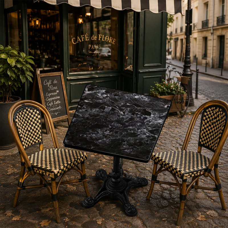 Table carrée avec base en fonte robuste pour bistro, café, bar et maison, Noir