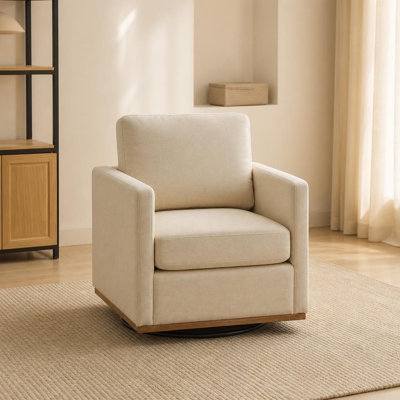 Fauteuil pivotant carré rembourré, canapé confortable une place, fauteuil club, fauteuil lounge pivotant à 360 degrés avec coussin à ressorts épais, coussin de dossier amovible et revêtement en chenille