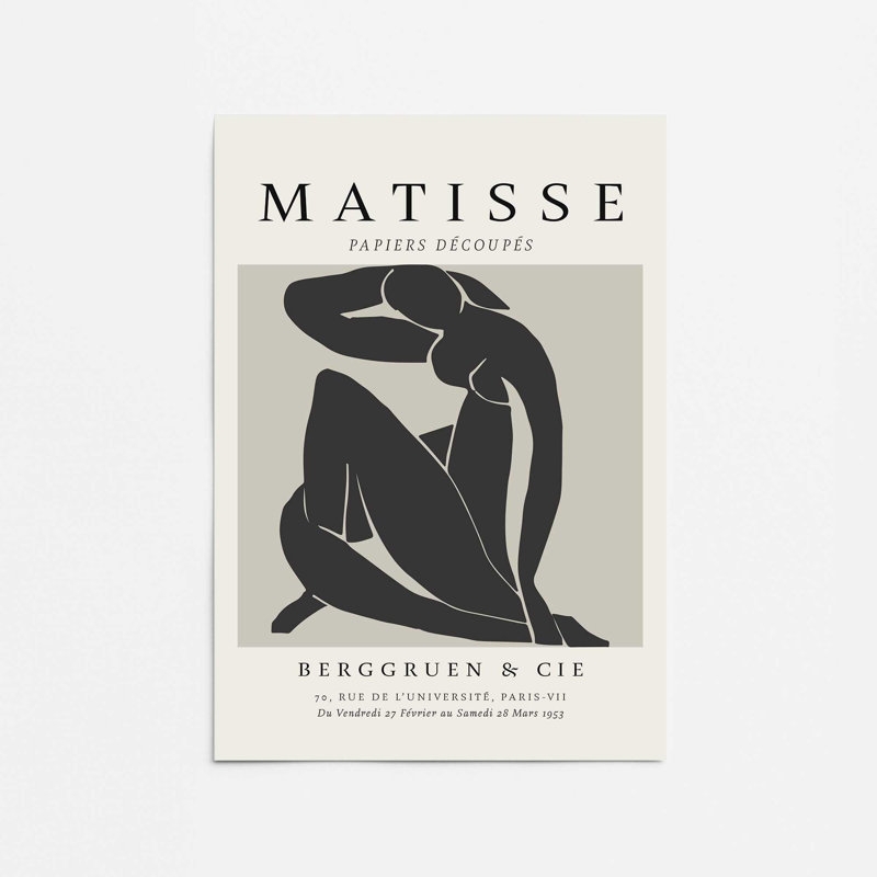 Matisse's Nude II en noir roulé, H 14 po x l 11 po x P 0,1 po, Ne s'applique pas, Impression sans cadre