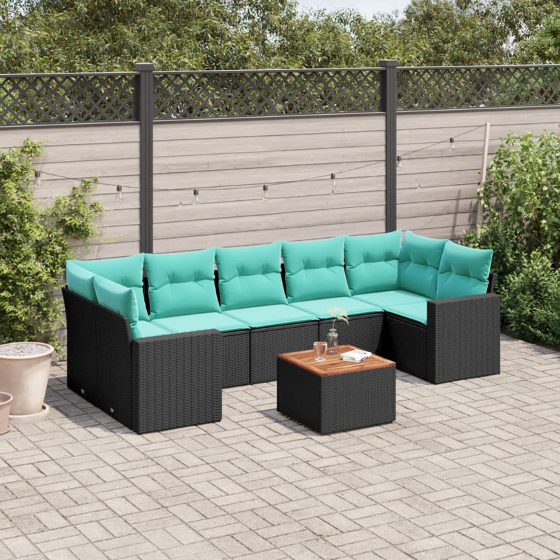  8 Piece Patio Sofa Set With Cushions Black Poly Rattan
