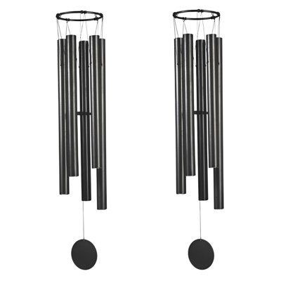 Gift Set ICE ARMOR 50" Long Black Metal Traditional Wind Chime with Black Tubes Figurine Statue Ornament Decoration Home/Room/Garden Decor for Housewarming, Holidays, Christmas Special
