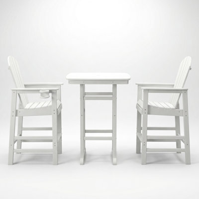All-weather White 3 Bar-height Patio Of : 42.1" Square High Top Pub Table And 2 Bar Stools With Cup Holders For Porch Entertaining Relaxing : Umbrella Hole