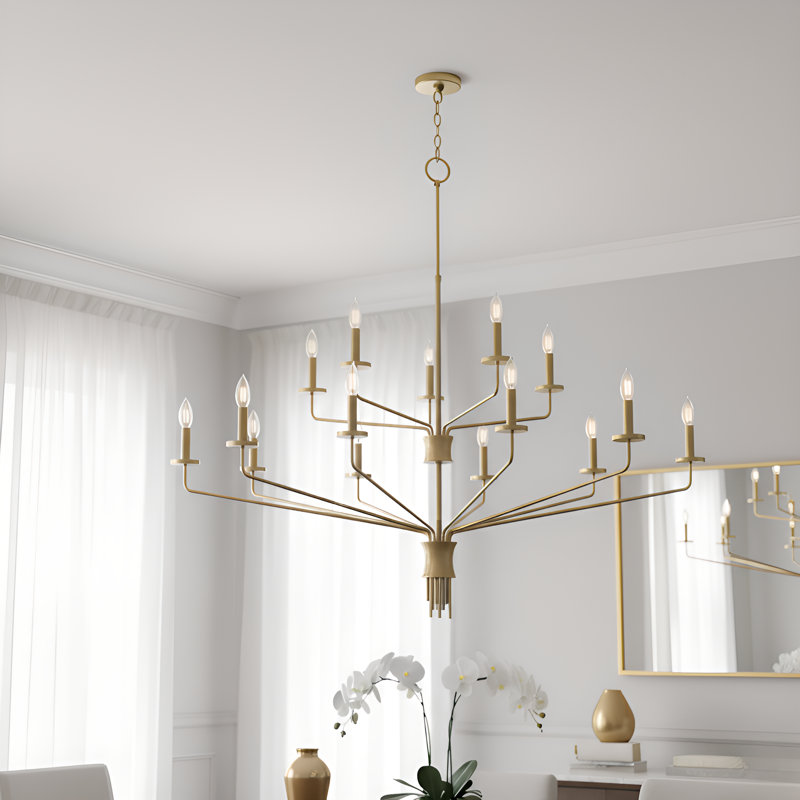 Lustre en or brossé 15 lumières Alexander, Or brossé