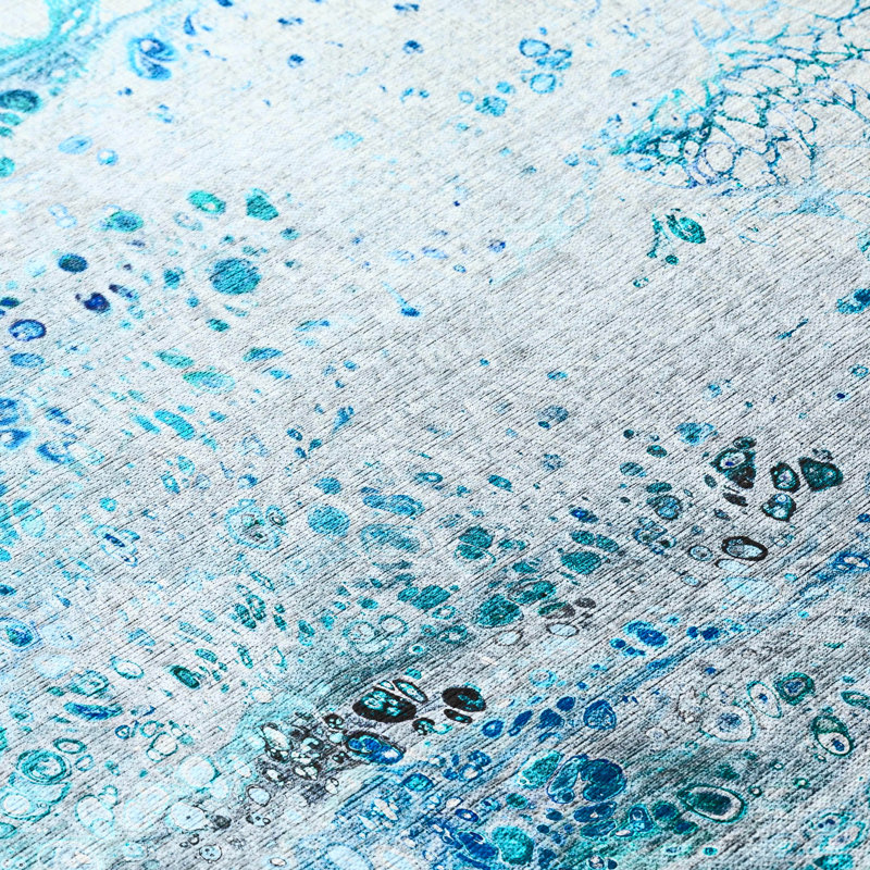 Tapis bleu abstrait tissé à la machine, Rectangle 3 pi x 5 pi