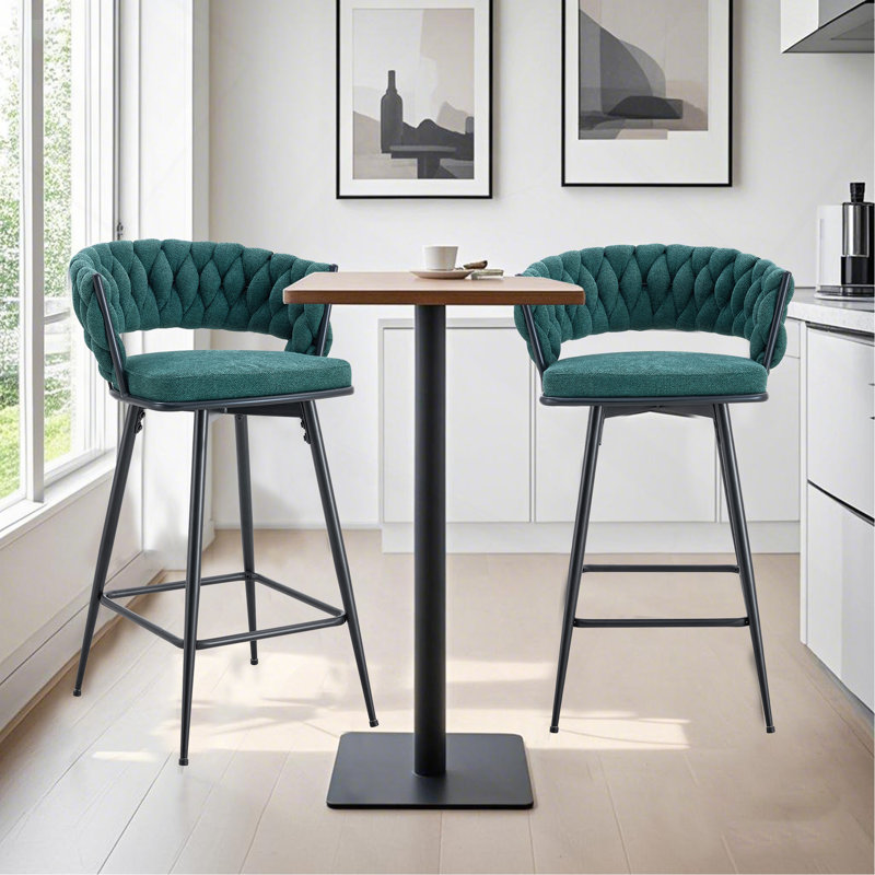 Ensemble de tabourets de bar modernes et stationnaires de 2 à 26 po en lin et coton respirant, certifié BIFMA pour bar à la maison, îlot de cuisine et café, vert