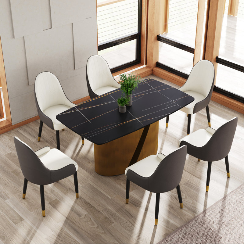 63 "Modern Artificial Stone Curved Panel Bronze Iron Metal Legs-Can Accommodate 6-8 People