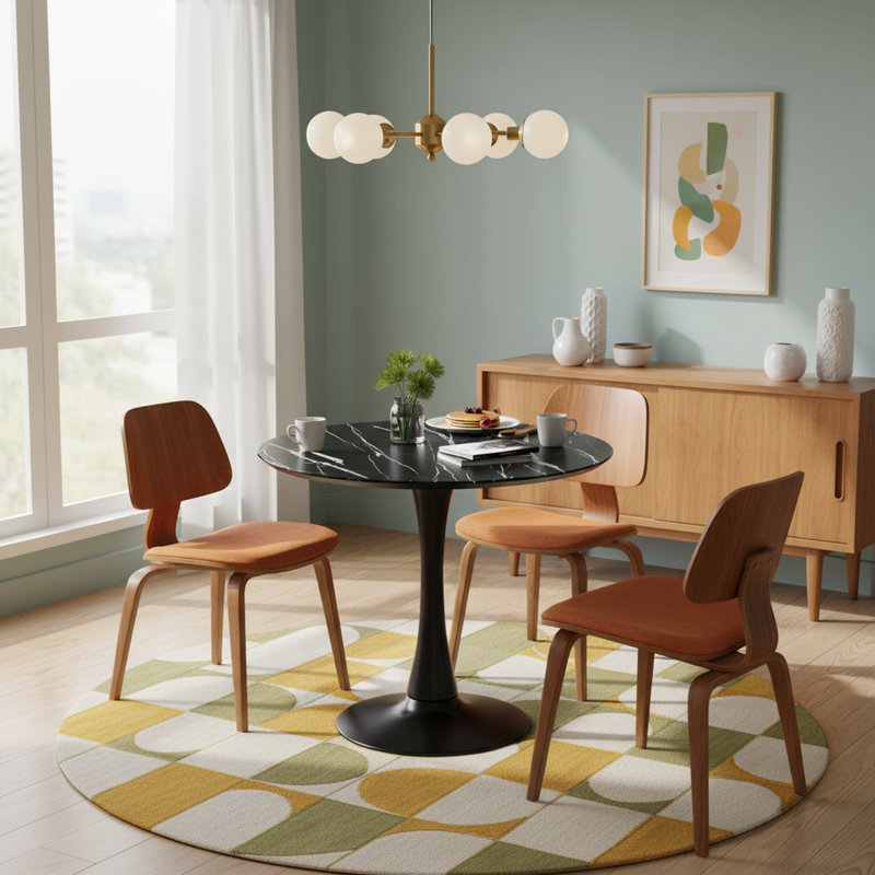 Table de salle à manger Mid-Century, Noir marbré