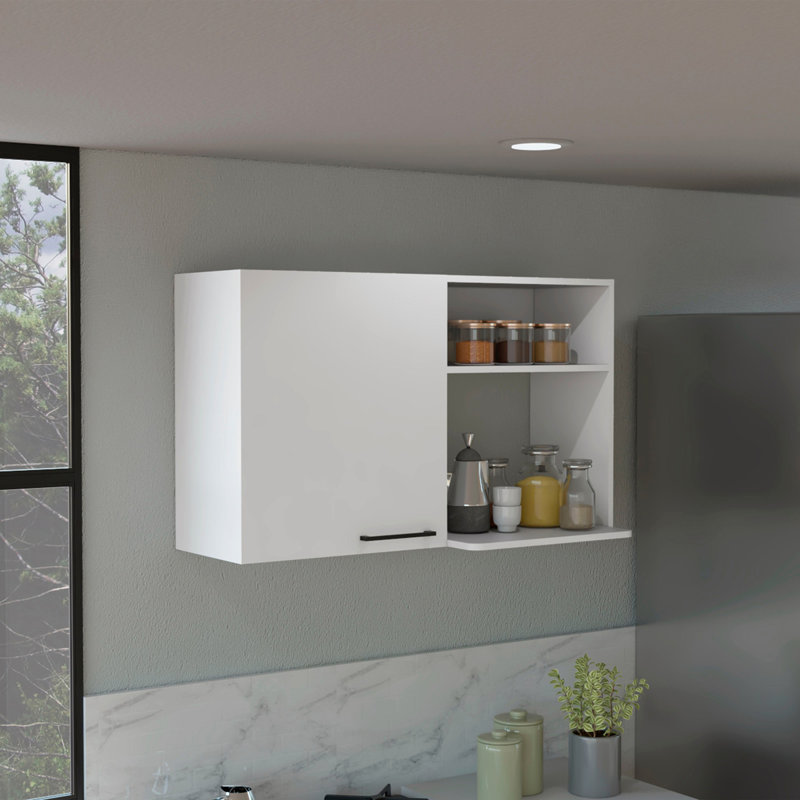 Armoire de rangement murale empilable H 24 po, deux tablettes internes, deux tablettes de rangement externes, une porte, blanc