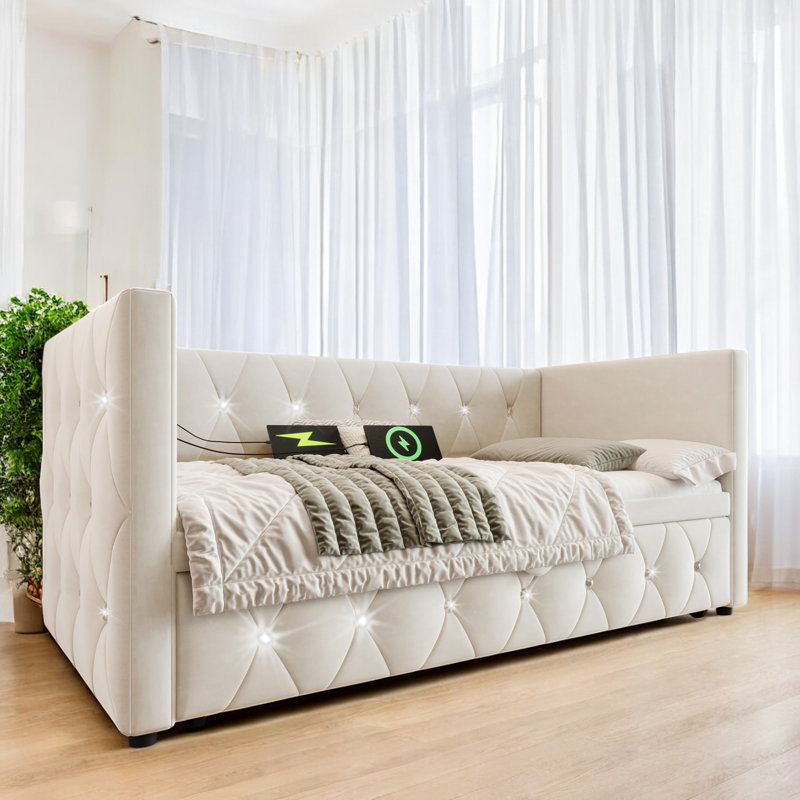 Bia Upholstered Bed, Beige