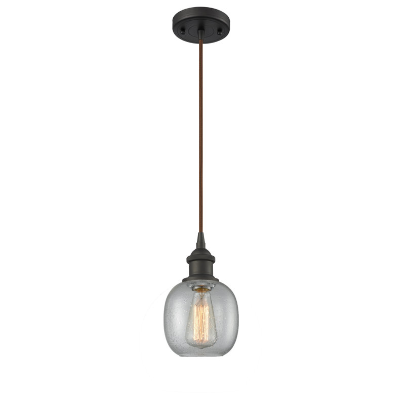 Carlucci 1 - Light Single Pendant, Oil Rubbed Bronze, Clear Seedy, 6 Watt Vinage LED Bulb