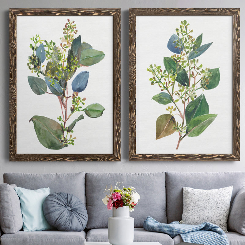 «Seeded Eucalyptus I», ensemble de 2 reproductions d'art sur toile, H 31,5 po x l 47 po x P 1,5 po, Noyer