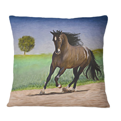 Portrait d'un cheval I - Coussin décoratif à imprimé traditionnel