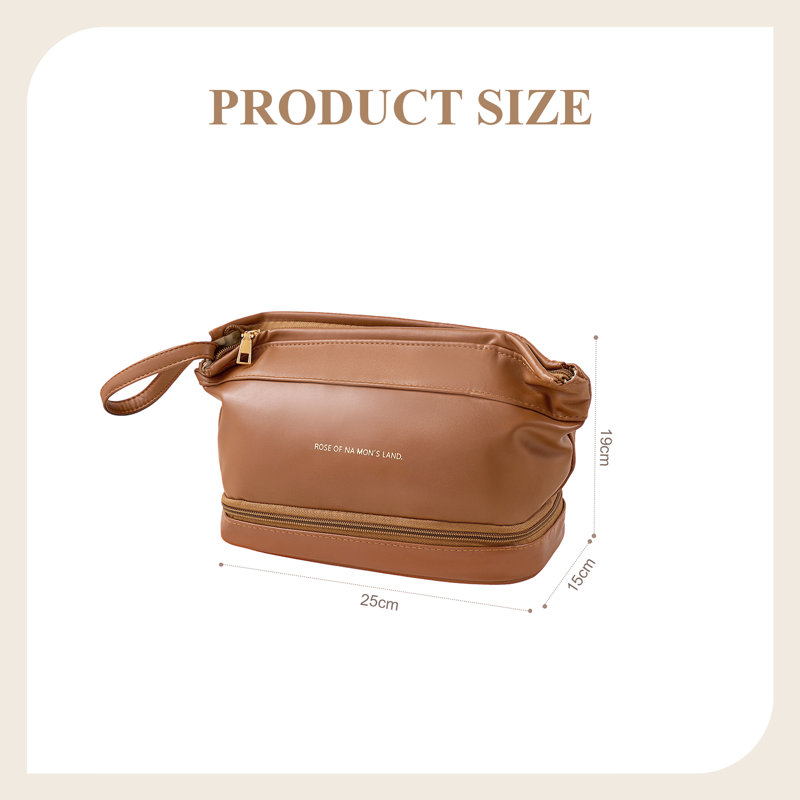 PU Leather；Polyester；PVC；Nylon Zipper Makeup Organiser, Brown