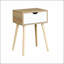 Table d'appoint Mid-Century moderne blanche avec 1 tiroir et pieds en bois d'hévéa durables pour un rangement élégant