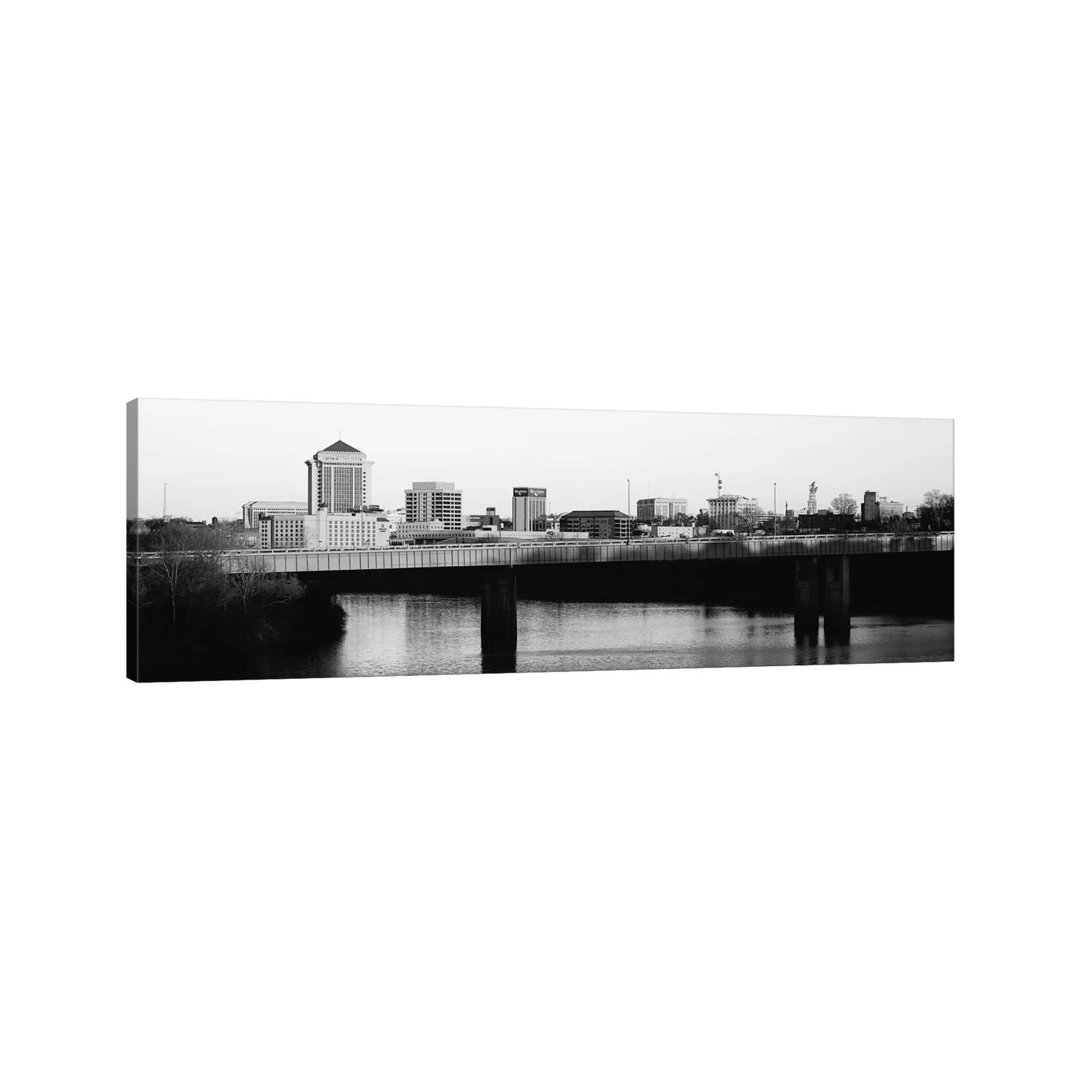Montgomery Panoramic Skyline Cityscape (Black & White - Sunset) - Wrapped Canvas Panoramic Print