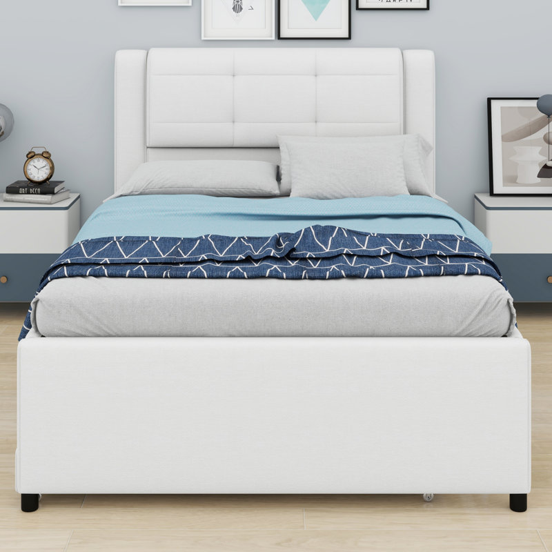 Structure de lit plateforme polyvalente avec lit gigogne, Beige