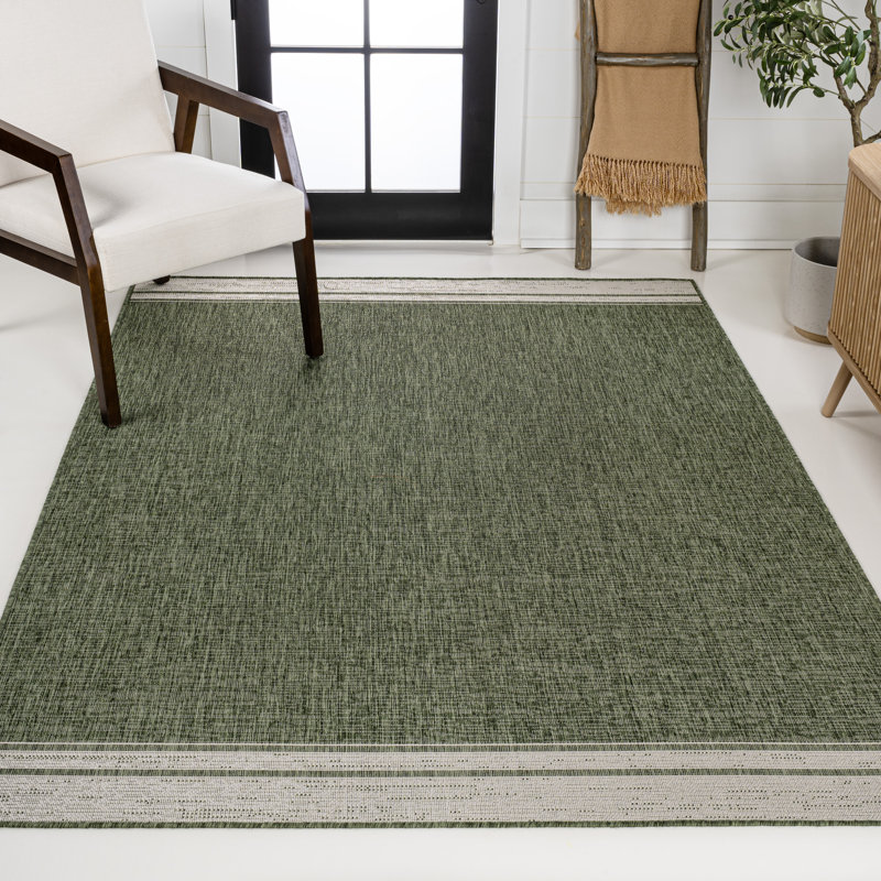 Alda Modern Minimalist Mingled Solid Green/Cream Indoor/Outdoor Rug, Rectangle 4' x 6'