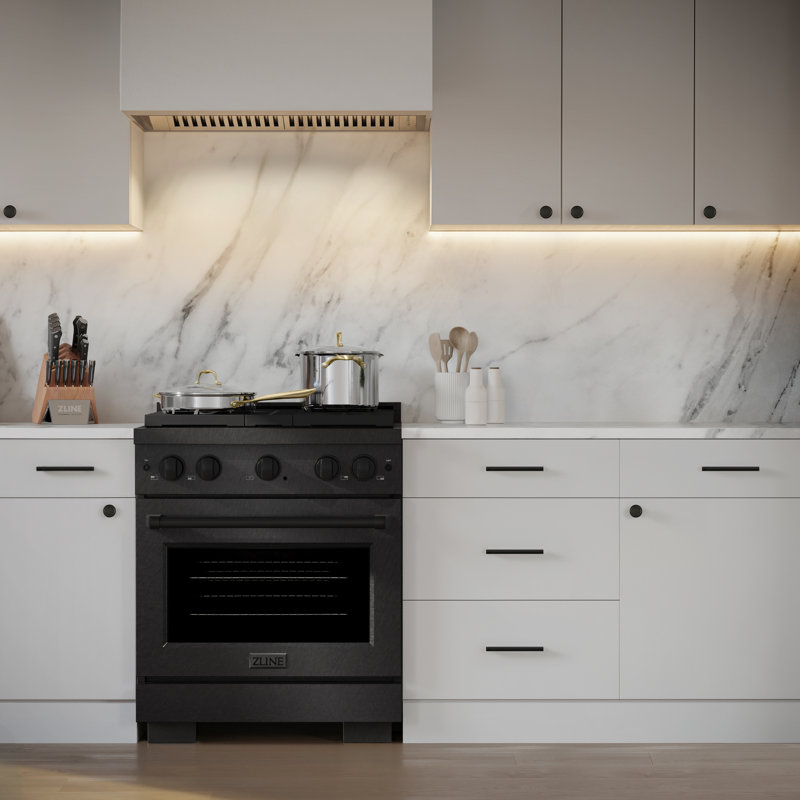 ZLINE Designer 30 in. DuoPro Dual Fuel Range in Black Satin Steel with Black and Bronze Accents, Black Satin
