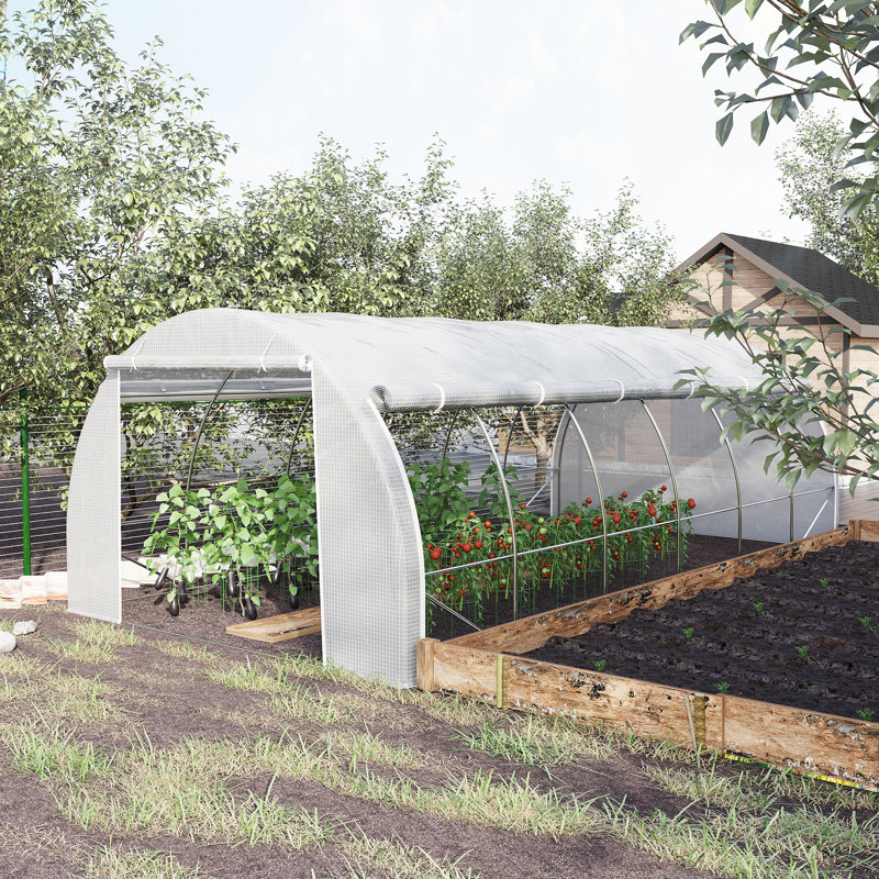 Large Walk-in Greenhouse 20'x10'x6' Tunnel Greenhouse w/ 12 Roll-up Window White