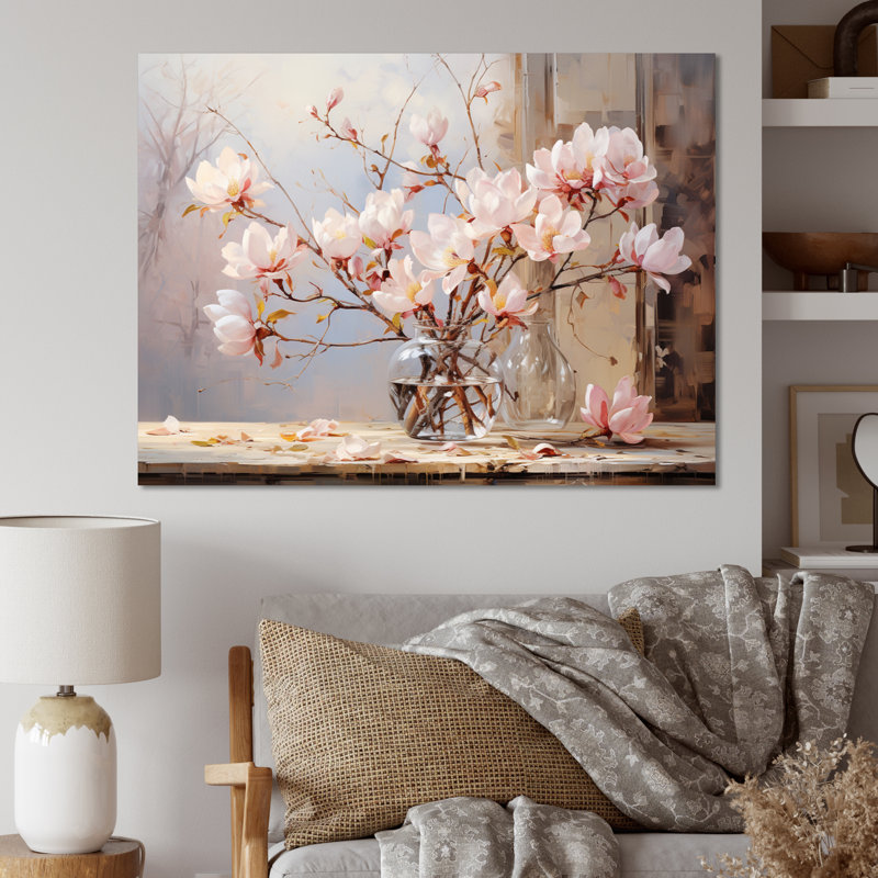 " Pink Beige Magnolias Romantic Impression ", H 24 po x l 32 po x P 1 po, Toile tendue