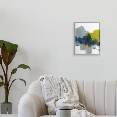 Vif abstrait coups de pinceau bleu gris jaune par Bronwyn Baker - Peinture