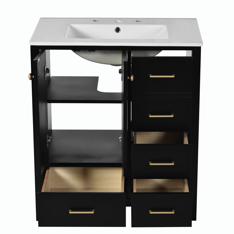 30'' Bathroom Vanity with Ceramic Sink Combo, Black