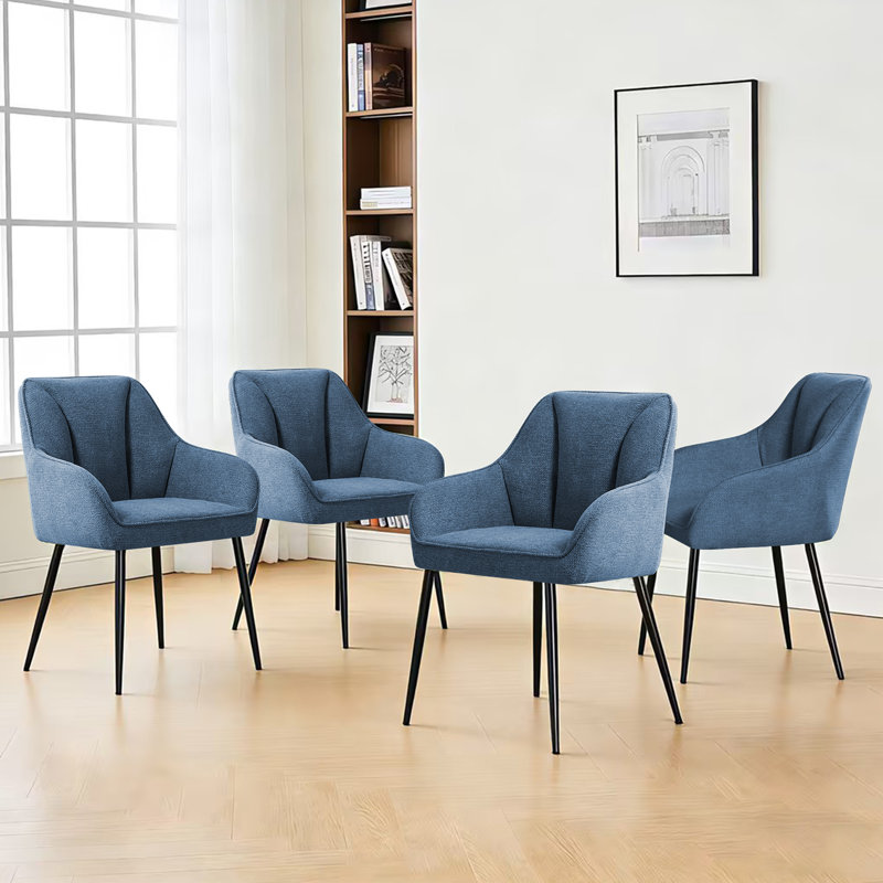 Scandinavian Soft Textured Armchair Upholstered with Thickened Cushion Dining Chair, 4, Dusty Indigo
