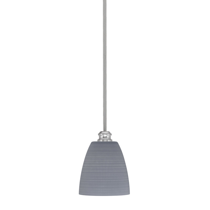 Mini-luminaire suspendu à tige avec verre matriciel gris 8 po Edge, Nickel brossé