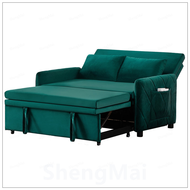 Canapé-lit convertible en velours, causeuse à dossier réglable à 5 positions avec lit escamotable, poche latérale, canapé multifonctionnel à 2 places pour le salon, un appartement et un petit espace