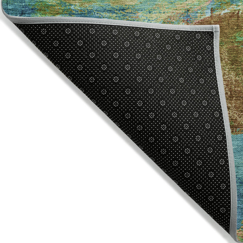 Tapis bleu sarcelle lavable à la machine intérieur / extérieur Xhevrie, Rectangle 1 pi 8 po x 2 pi 6 po